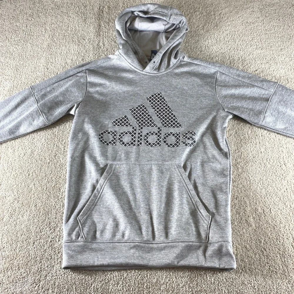 Adidas Hoodie Men Small Gray Graphic Logo Sweater Sport Pullover Long‎ Sleeve